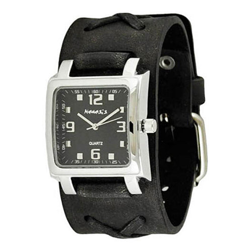 Black Lite SQ Unisex Watch with Faded Black X Leather Cuff Band KFXB516K
