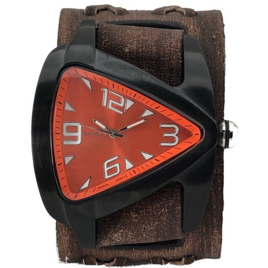 VBDX061N Nemesis stainless steel IP black teardrop watch with brown boule x leather cuff band