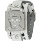 Silver Cross Bones Skull Watch with WhiteBlack Large Multi Skull Leather Cuff Band LWMS930S