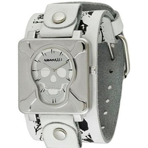 Bone Color Face Watch Cross Bones Skull Silver Watch with Multi-Skull White Leather Cuff lwm ...