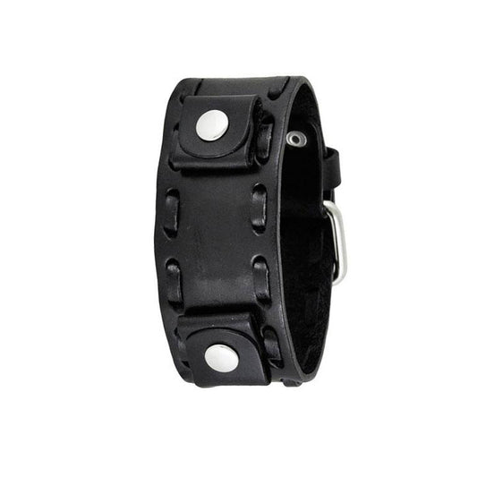 Perforated Dash Black Leather Cuff