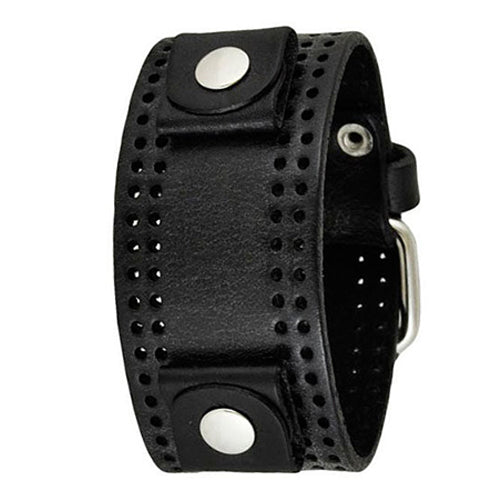 Black Perforated Leather Cuff Watch Band 20mm PLK