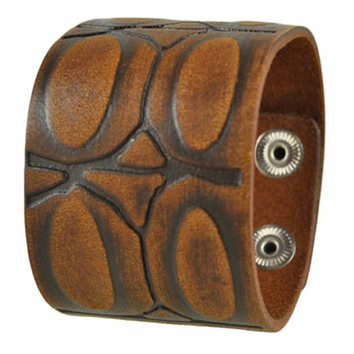 Brushed Brown Turtle Shell Engraved Design Leather Bracelet Cuff Band 506B