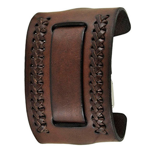 Dark Brown Wide Weaved 2 Pc. Leather Cuff Watch Band 24mm DBWA