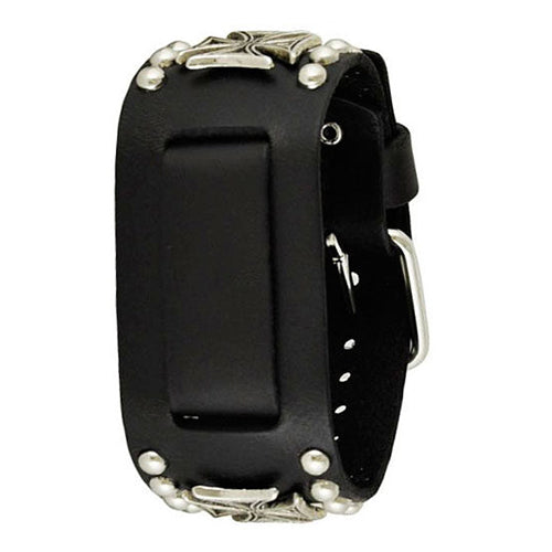 Black Metal Iron Cross Studded Leather Cuff Watch Band 20mm MIC