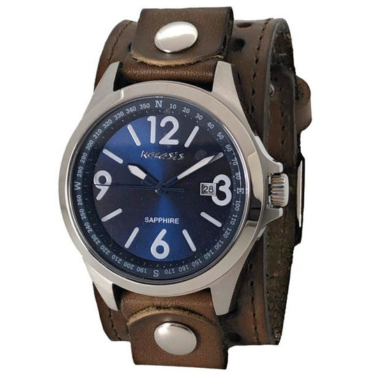 Sapphire Crystal Blue Watch with Khaki Leather Cuff