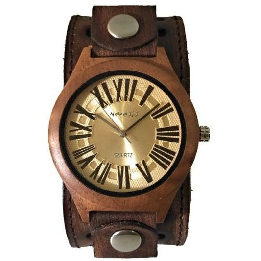 BVST265G Nemesis natural Wood case watch with vintage leather cuff band