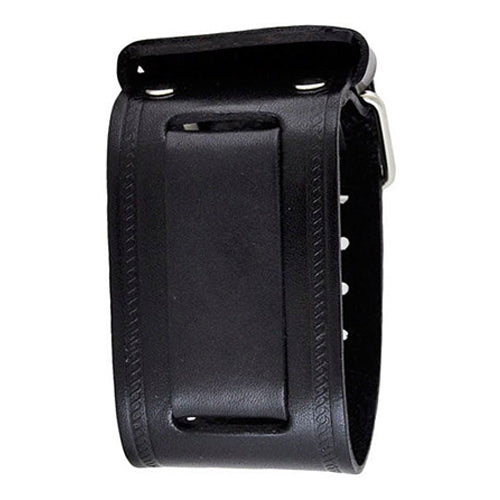 Black Large Embossed Strip Leather Watch Cuff Band 24mm KIN