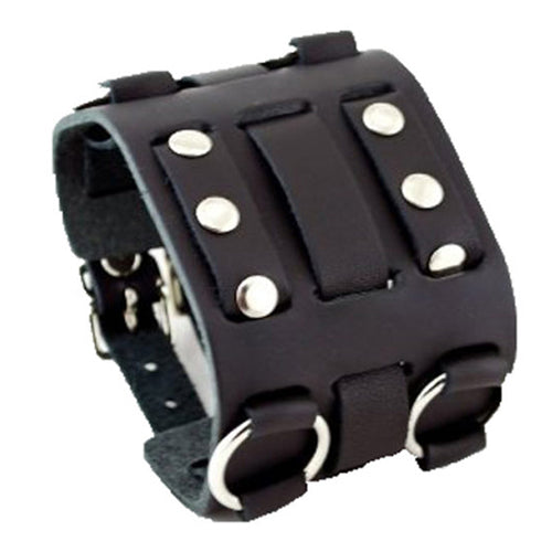 Black Wide Detailed Leather Cuff Band WB