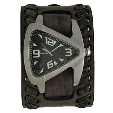 Black Oversized Teardrop Watch with Faded Black Wide Weaved Vintage Style Leather Cuff Band VBDK011K