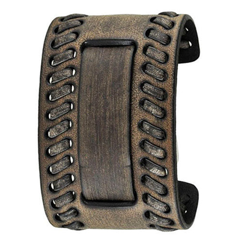 Faded Black Wide Weaved 2 Pc. Leather Cuff Watch Band 24mm VBDK