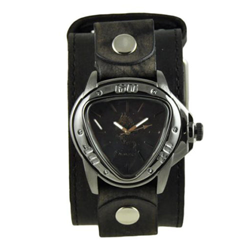 SilverBlack Dragon Gunmetal Watch with Faded XL Stitch Leather Cuff Band FLBB928S