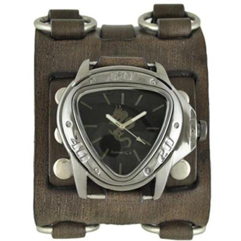 SilverBlack Dragon Gunmetal Watch with Faded Black Wide Detail Leather Cuff Band FWB928S