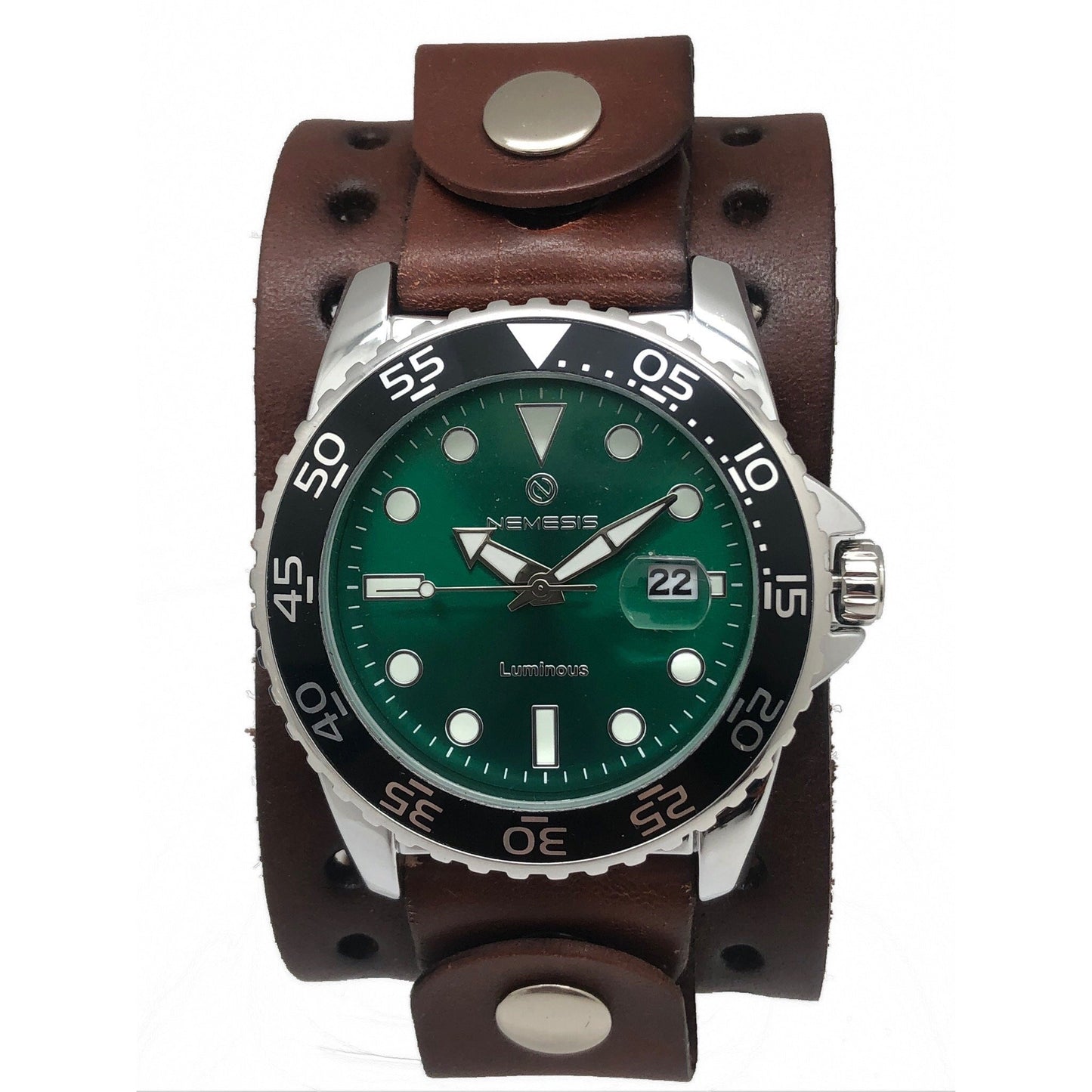 Moonwalker Luminous Green Diver with Perforated Brown Leather Cuff