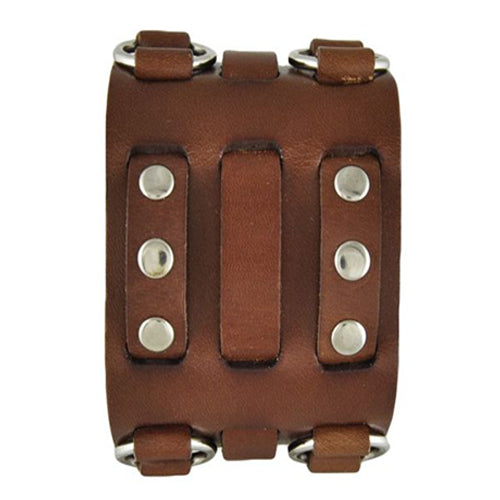 Brown Wide Detailed Leather Cuff Band BWB