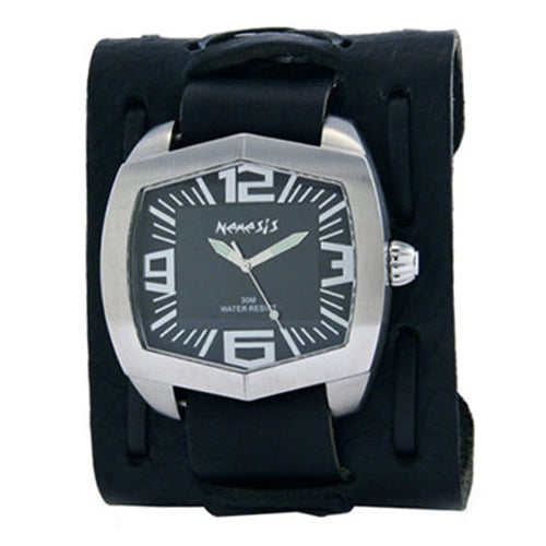 Black Wide Hexagon Watch with Black Wide X Leather Cuff Band WXB035K