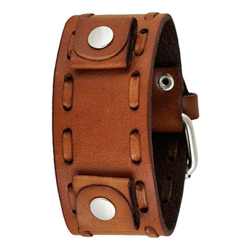 Brown Weaved Leather Cuff Watch Band 22mm LBTK