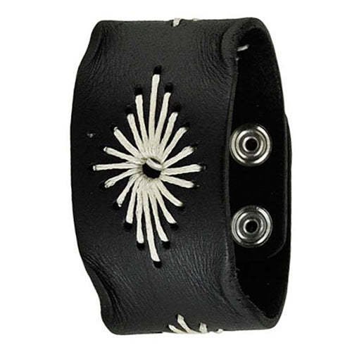 Black Diamond Stitched Leather Bracelet Cuff Band 508K