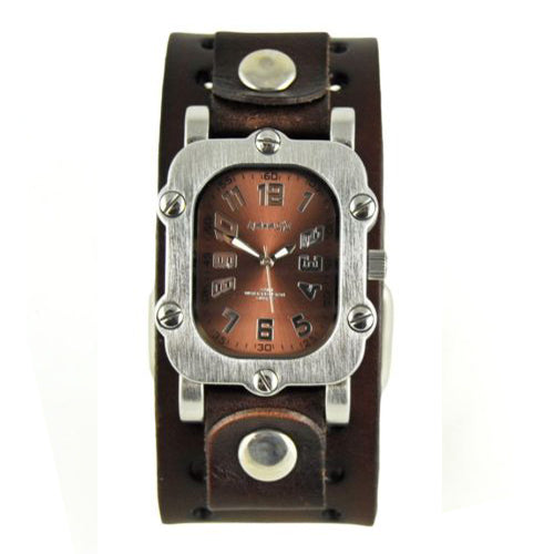 Brown Rugged Watch with Dark Brown Basic Leather Cuff Band DBN007B
