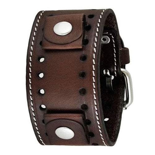 Dark Brown Single Stitched Leather Cuff Watch Band 20mm DBSTH