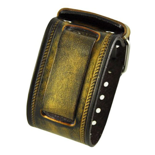 Gold Black Embossed Leather Cuff Band GIN