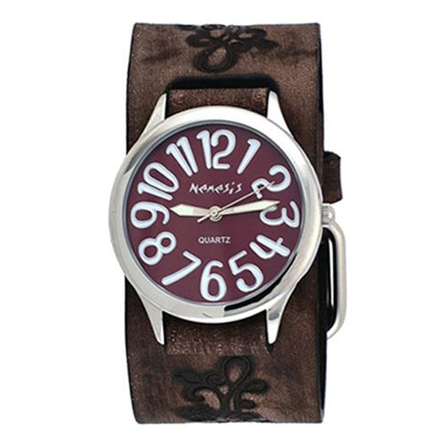 Nemesis BVFB108B Floral Faded Brown Wide Leather Band Crazy Brown Dial Watch