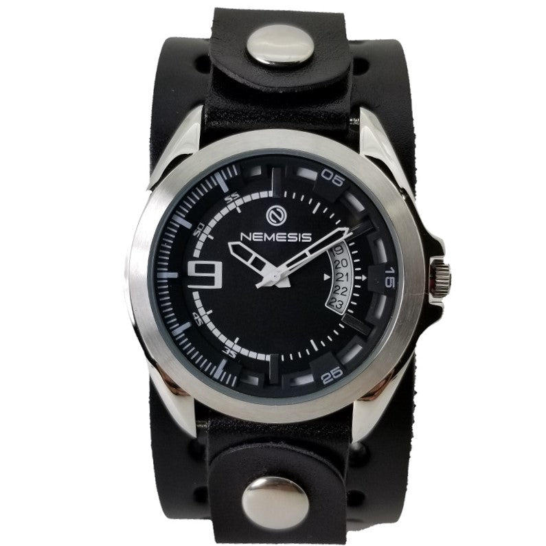 Sully Black/White Watch with Perforated Black Leather Cuff