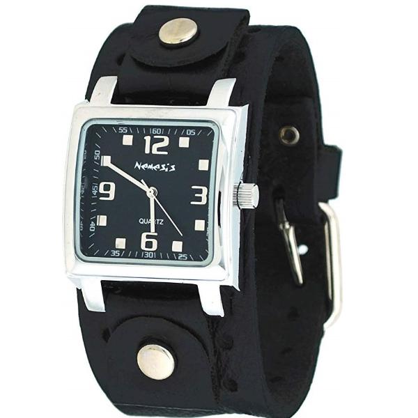 Black Lite SQ Watch with Black Leather Cuff Band B516K – Nemesis