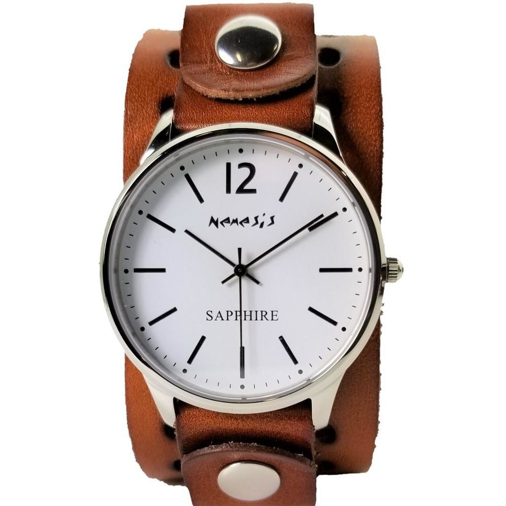 Sapphire Crystal White Watch with Perforated Khaki Leather Cuff