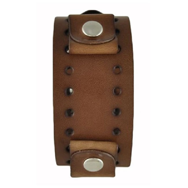 Walnut Wood Case Watch with Perforated Brown Leather Cuff