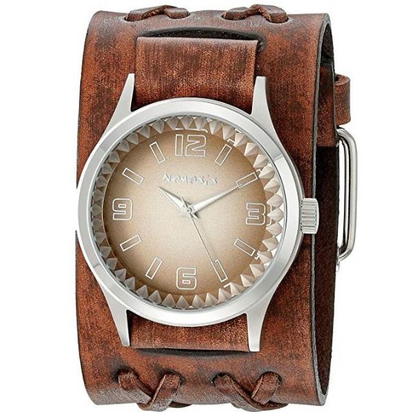 Gradient Pointium Brown Watch with Double X Distressed Brown Leather Wide Cuff
