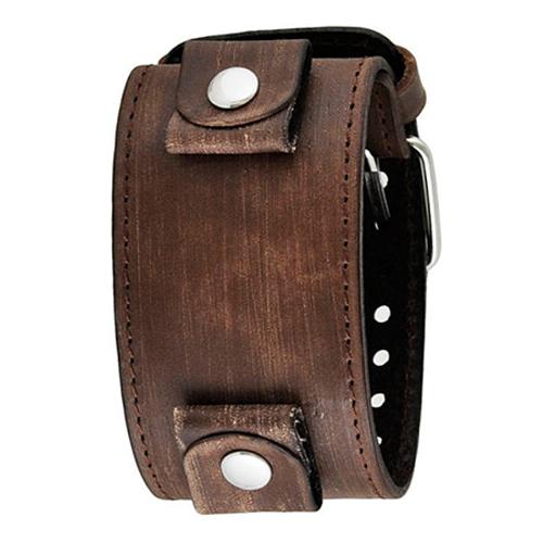 Teardrop Silver Watch with Distressed Brown Leather Wide Cuff
