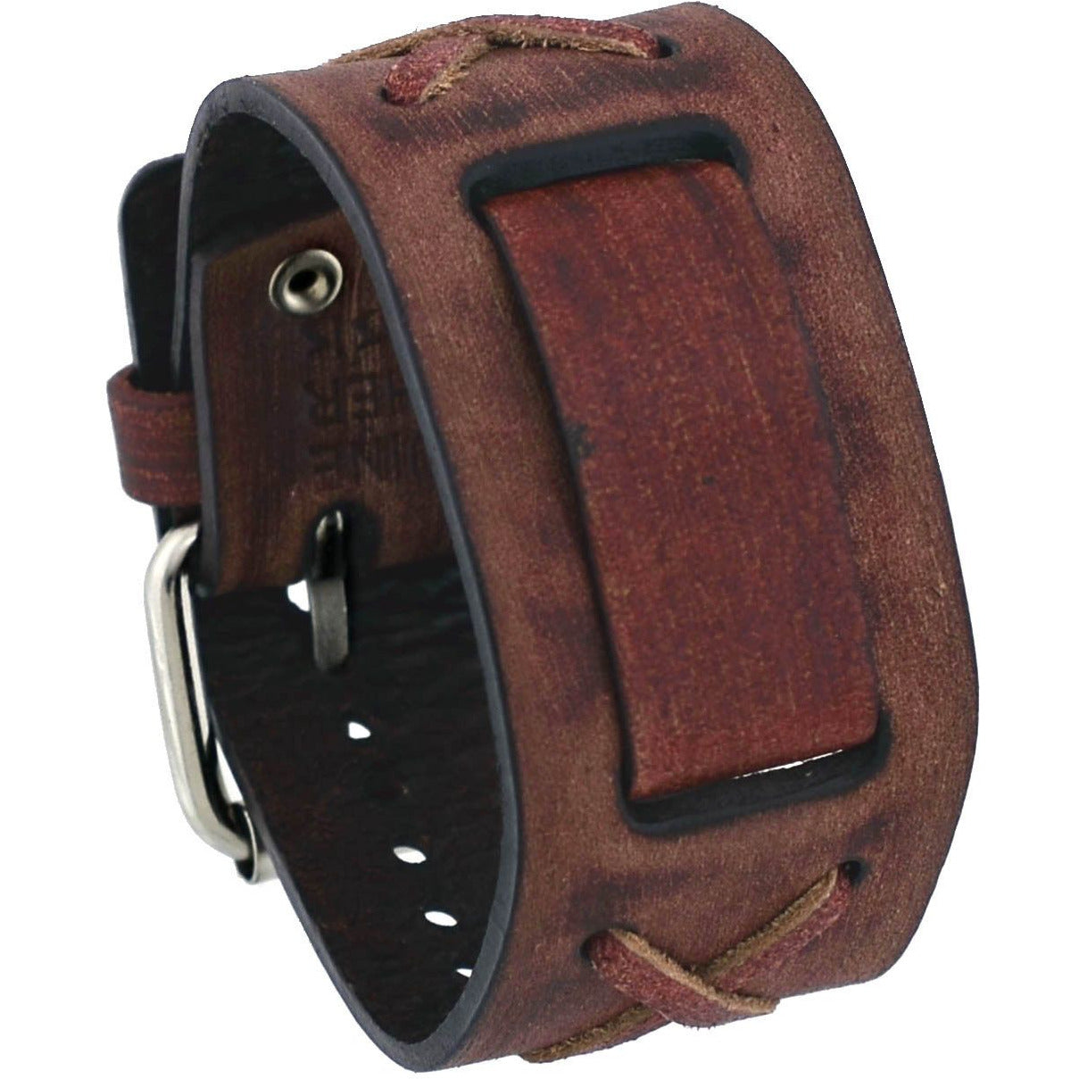 Ash Natural Dark Wood Watch with Distressed Brown Leather Cuff