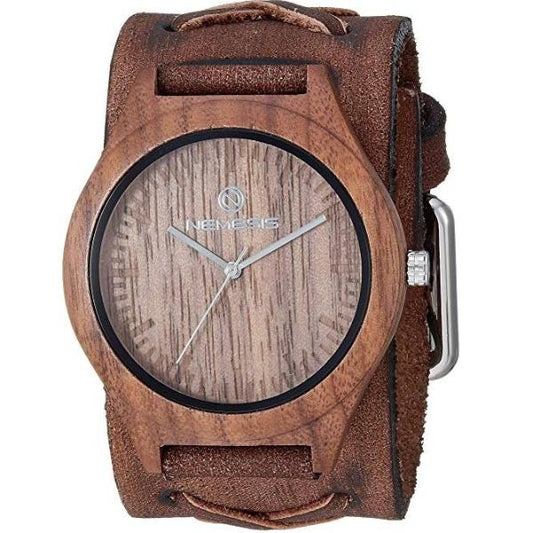 Ash Natural Dark Wood Watch with Distressed Brown Leather Cuff