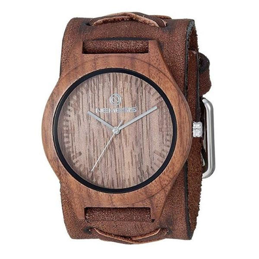 Ash Natural Dark Wood Watch with Distressed Brown Leather Cuff