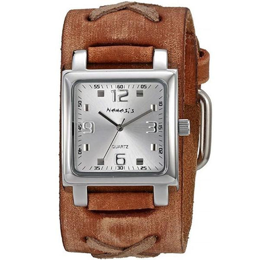 Lite SQ Silver Watch with Distressed Khaki Leather Cuff