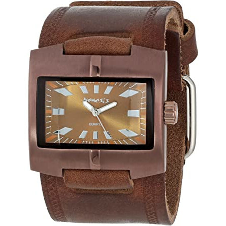 Racing Sport Copper Watch with Weaved Brown Leather Cuff