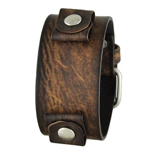 Burned Distressed Brown Leather Ladies Cuff