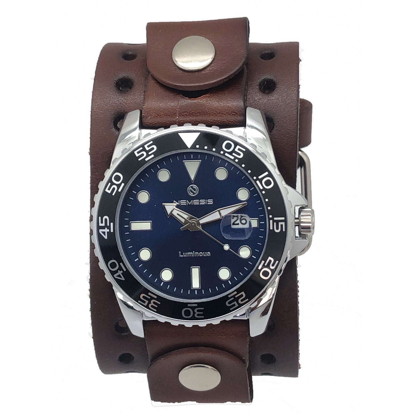 Moonwalker Luminous Blue Diver with Perforated Brown Leather Cuff