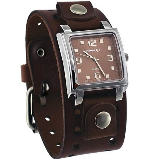 Lite SQ Brown Watch with Perforated Brown Leather Cuff