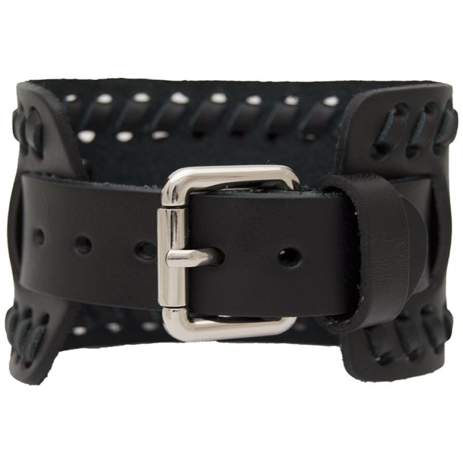 Teardrop Black Watch with Weaved Black Leather Wide Cuff