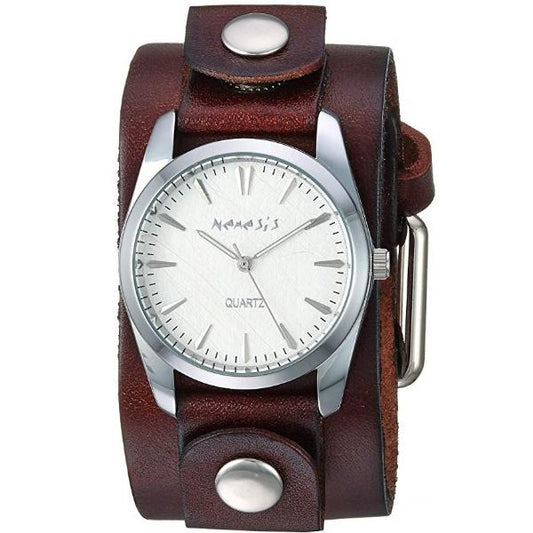 Gala Ladies Silver Watch with Brown Leather Cuff