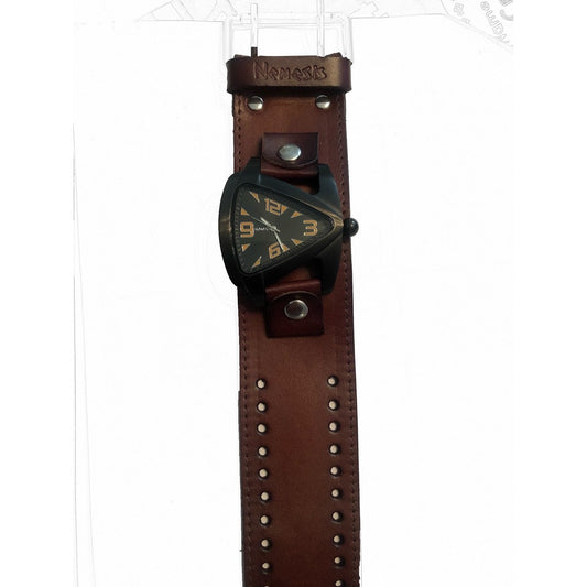 Teardrop Black Watch with Perforated Brown Leather Wide Cuff