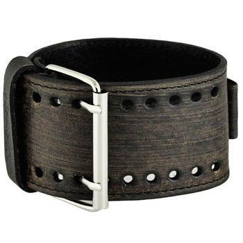 Roman DX Blue Watch with Stitched Distressed Dark Brown Leather Wide Cuff