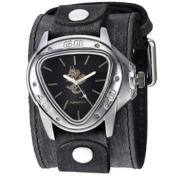 Silver Dragon Gunmetal Black Watch with Perforated Distressed Black Leather Cuff