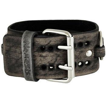 Web of Skulls Black Watch with Distressed Charcoal Ring Leather Cuff