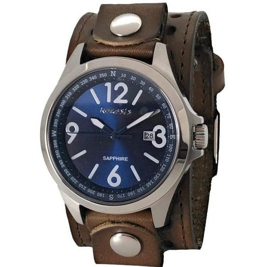 Sapphire Crystal Blue Watch with Khaki Leather Cuff
