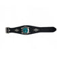 Crystal Showgirls Turquoise Ladies Watch with Diamond Stitched Black Leather Cuff BF311T