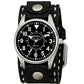 Classic Black Watch with Double White/Grey Stitched Brown Leather Cuff