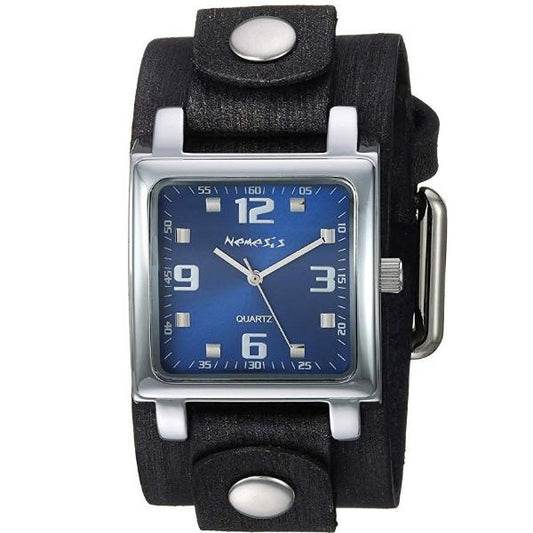 Lite SQ Blue Watch with Distressed Black Leather Cuff